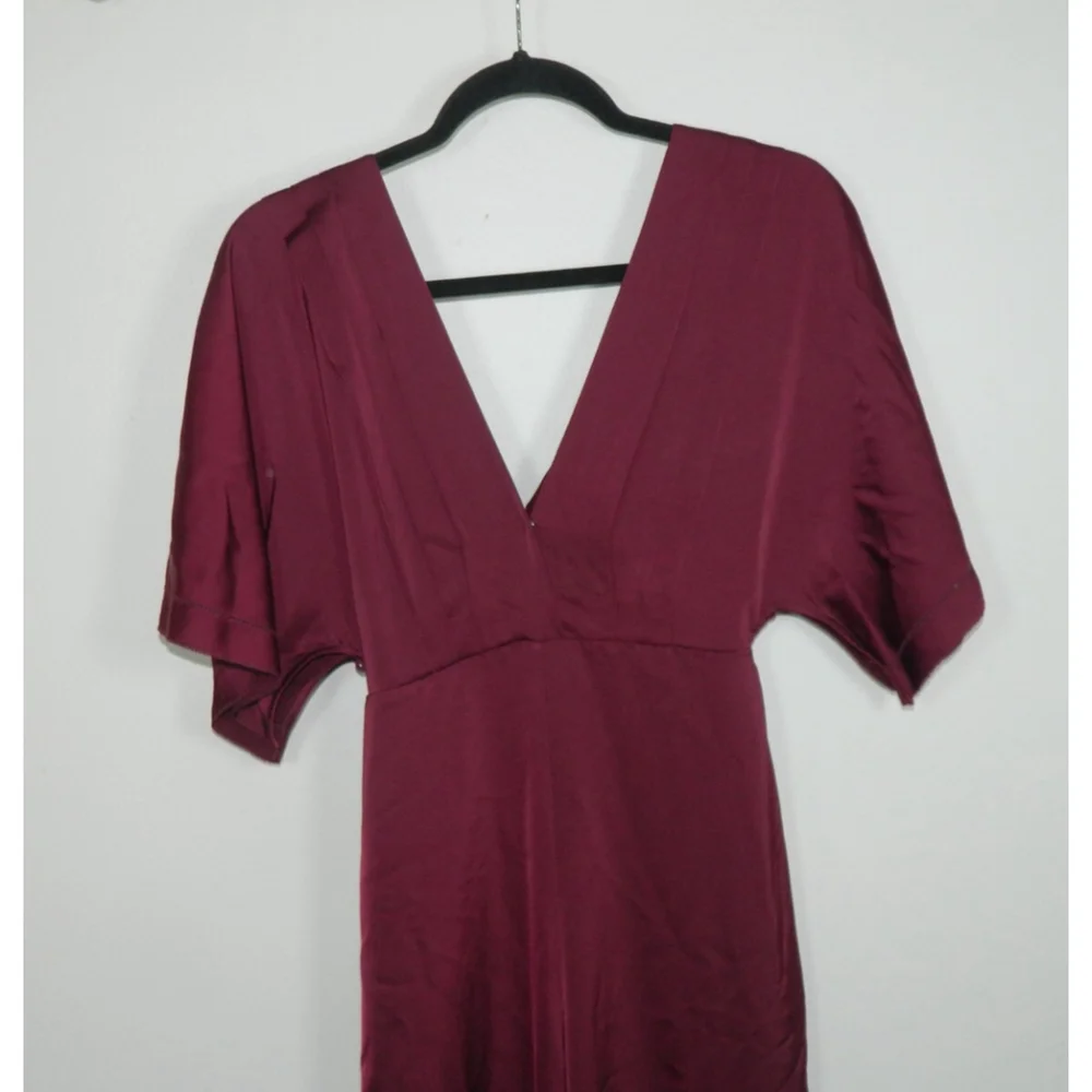 NICHOLAS Jumpsuit Size‎ 2 Burgundy Satin Wrap V-Neck Tie Front Open Back